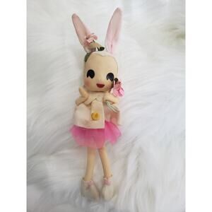 Vintage Girl Bunny Rabbit Poseable Doll Stockinette Wire Knee Hugger 7.5"T 1950s